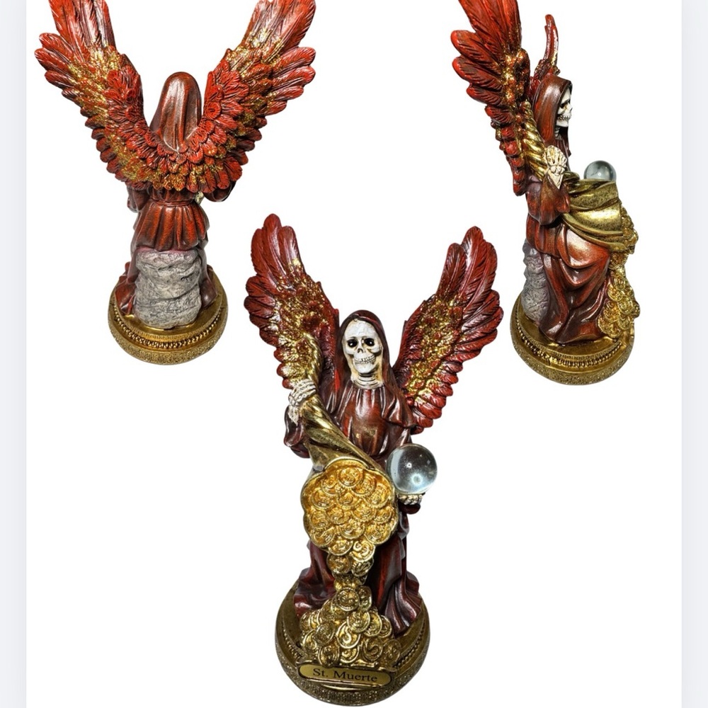 Santa muerte angel 9 inches Red and Gold Winged